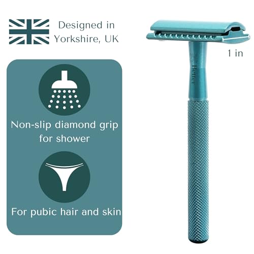 Bettershave Single Blade Razors for Women Set (Reusable metal handle + 5 blades) Safety Razor for Women Shaving Sensitive Skin on Body, Legs and Bikini area - Teal