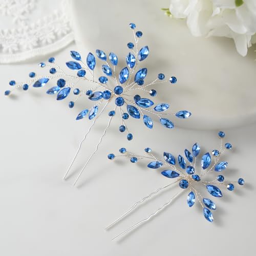 SWEETV Crystal Rhinestone Hair Pins & Comb Set - Elegant Hair Jewelry for Brides and Women (Pack of 2)