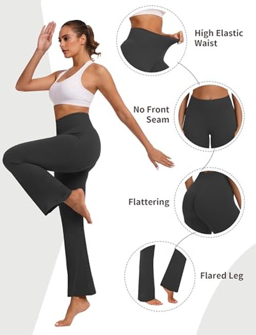 FireSwan Flare Leggings for Women Scrunch Butt Seamless Yoga Pants Tummy Control High Waisted Bootcut Workout Leggings Light Grey