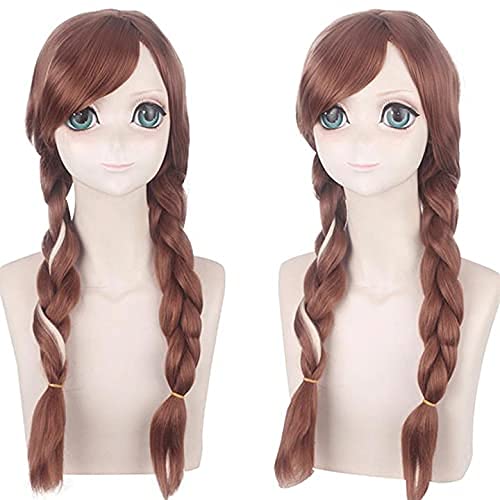 Women's Long Brown Double Tail Braided Anna Cosplay Wig Halloween Cosplay Wig Costume Party Daily(For Adults)