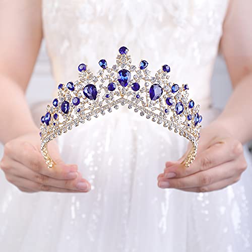 JWICOS Gemstones Queen Tiara for Women and girls Birthday Pageant Party (blue)