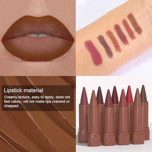 evpct 3Pcs Warm Brown Maroon Dark Wine Red Gradient Matte Lipstick Lip Liner Crayon Combo Pencil Set for Women Long Lasting, Cream Lip Liner and Lipstick Combo Makeup£¬Flawless Gradual Ombre Effect