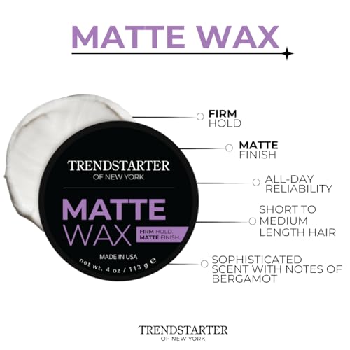 TRENDSTARTER Matte Wax (4oz) (PACK of 2) - Firm Hold, Matte Finish, Premium Water Based All-Day Styling Pomade for Men, Flake-Free for All Hair Types