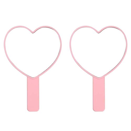 TBWHL Heart-Shaped Travel Handheld Mirror, Cosmetic Hand Mirror with Handle (Pink, 2 Pack)