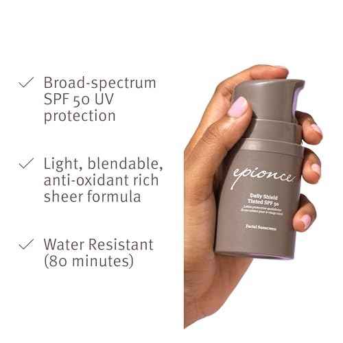 Epionce Daily Shield Tinted SPF 50 Sunscreen - Water Resistant Broad Spectrum UV Protection Facial Sunscreen with Titanium Dioxide & Zinc Oxide, For All Skin Types, Dermatologist Skincare