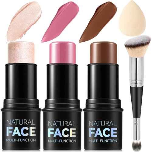 3Pcs Cream Contour Stick Makeup Kit, Shades with Highlighter, Blush and Bronzer Contour Stick for Sculpt the Cheeks, Long Lasting, Waterproof, Matte & Dewy Finish LIGHT MEDIUM(2+5+6)