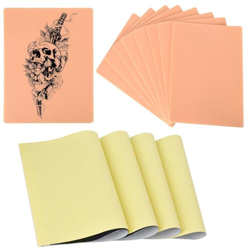 Practice Skins with Transfer Paper - 30Pcs Tattoo Fake Skin and Stencil Paper Kit Includes 25Pcs Tattoo Paper and 5Pcs 3mm Double Sided Tattoo Skin Practice