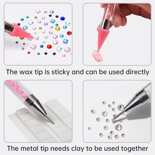 2 Pack Rhinestone Picker Tool with 2 Tweezers, Wax Pencil for Gems Rhinestones, Nail Dotting Tool Applicator Tool, Nail Art Tools Nail Design Kit for DIY Nail Art (Black, White)