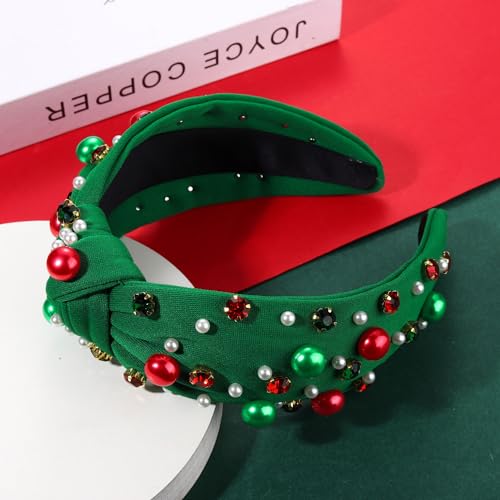 GLBCC Pearl Knotted Headband for Women Game Day Hair Accessories Pearl Rhinestone Jeweled Hairband