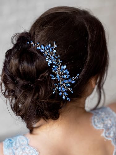 SWEETV Crystal Rhinestone Hair Pins & Comb Set - Elegant Hair Jewelry for Brides and Women (Pack of 2)