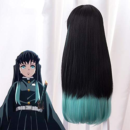 Aadesso Tokitou Muichirou Anime Demon 鬼滅 Kimetsu No Cosplay Black And Blue Gradient Long Straight Men Women Heat Resistant Synthetic Hair s