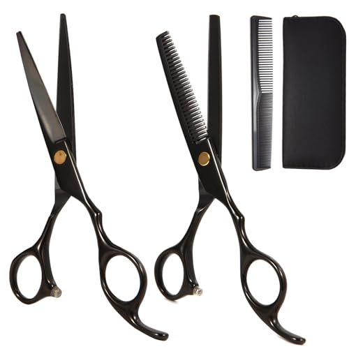 Hair Cutting Scissors Kit,11 Pcs Professional Haircut Scissors Kit with Cutting Scissors,Thinning Scissors,Neck Duster Brush,Comb,Barber Cape,Hair Clips,Hairdressing Shears Set for Barber and Home