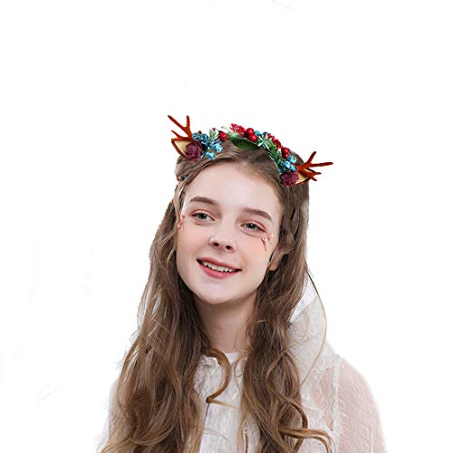 Fxaelian Christmas Elk Deer Fawn Horn Headband Reindeer Anlters Headbands Headpiece Hair Accessories Christmas Party Supplies Toys Gift Halloween Cosplay Supplies for Women Girls Boys