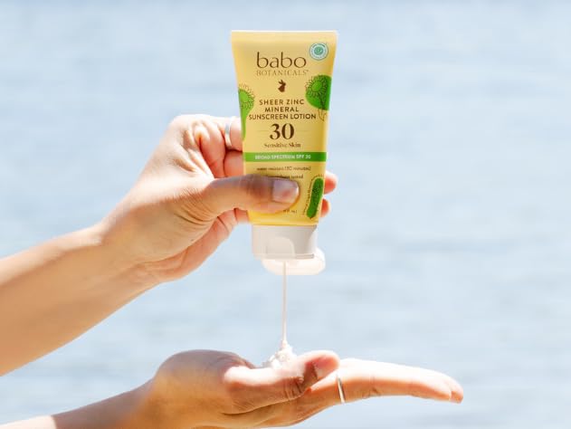 Babo Botanicals Sheer Zinc Mineral Sunscreen Lotion SPF 30 - Natural Zinc Oxide & Shea Butter - Water Resistant, Fragrance-Free - 1 or 2 Pack