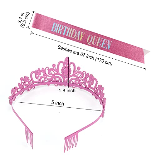 "Birthday Queen" Sash and Crystal Tiara Set Tiara and Crowns for Women COCIDE Birthday Gift for Girl Kit Decorations Set Rhinestone Hair Accessories Glitter Stain Silk Sash for Party