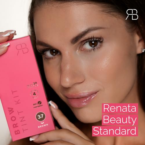 RB RENATA BEAUTY Brow Tint Kit – Eyebrow Tint Set – Dye Kit with Color Tint, Cream Developer and Styling Brush – Long-Lasting Effect Up to 4 Weeks – 30 Applications [Brown]