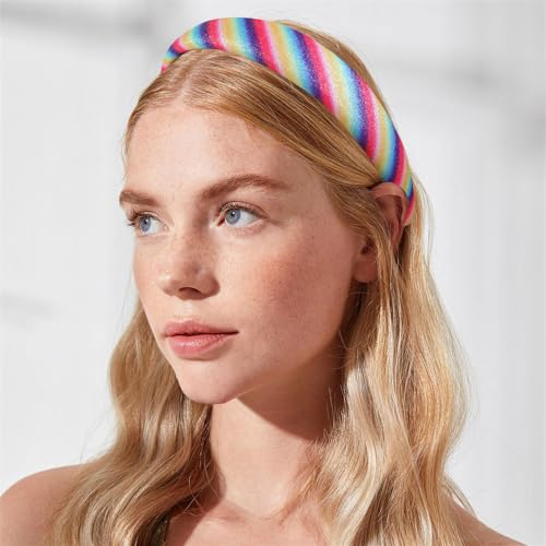 milylove Headbands for Women, Glitter Sparkly Headbands, Colorful Rainbow Hair Band, Non Slip Wide Headband, Fashion Hair Accessories for Girls, Makeup, Face Wash (1 Count, Twill Rainbow)