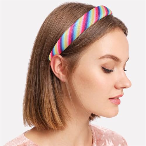 milylove Headbands for Women, Glitter Sparkly Headbands, Colorful Rainbow Hair Band, Non Slip Wide Headband, Fashion Hair Accessories for Girls, Makeup, Face Wash (1 Count, Twill Rainbow)
