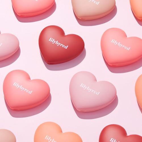 Lilybyred LUV BEAM CHEEK(AD) (01_Loveable Coral) - Heart Shaped Powder Blush with Shimmer, Natural-Looking Flush, Long-Lasting Radiance, Korean Beauty