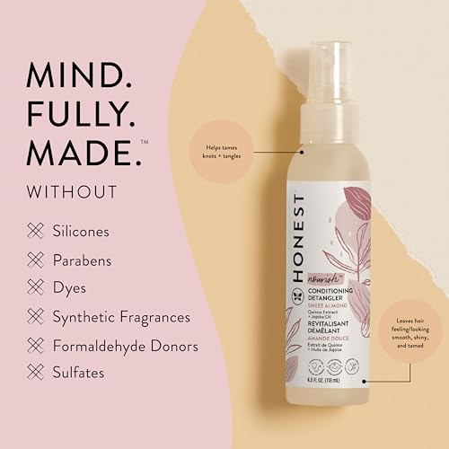 The Honest Company Conditioning Hair Detangler | Leave-in Conditioner + Fortifying Spray | Tear-free, Cruelty-Free, Hypoallergenic | Almond Nourishing, 4 fl oz