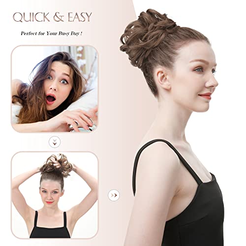 FESHFEN Messy Hair Bun Hair Pieces Wavy Curly Large Hair Bun Scrunchies Extensions Synthetic Chignon Hairpieces for Women Girls, Salt and Pepper 1.94oz