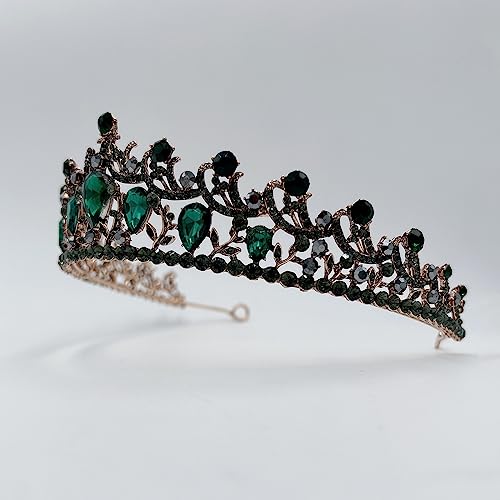 SH Green Queen Crown for Women, Wedding Tiara for Bride, Rhinestone Tiaras and Crowns, Crystal Costume Hair Accessories for Birthday Prom Pageant Prom Celebration