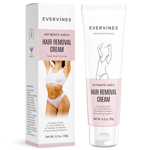 Evervines hair removal cream for women: whole body intimate bikini line face leg underarm area depilatory - home travel use with scraper (4.2oz).