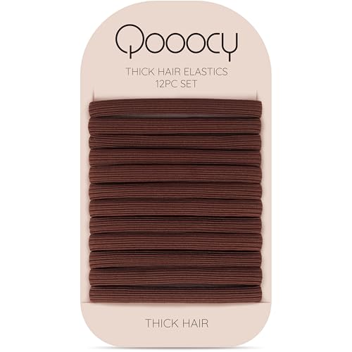 Qooocy 8MM No-Slip Women Hair Ties for Thick & Curly Hair, 12 Pcs, Blonde