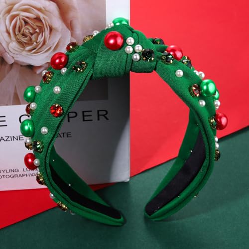 GLBCC Pearl Knotted Headband for Women Game Day Hair Accessories Pearl Rhinestone Jeweled Hairband