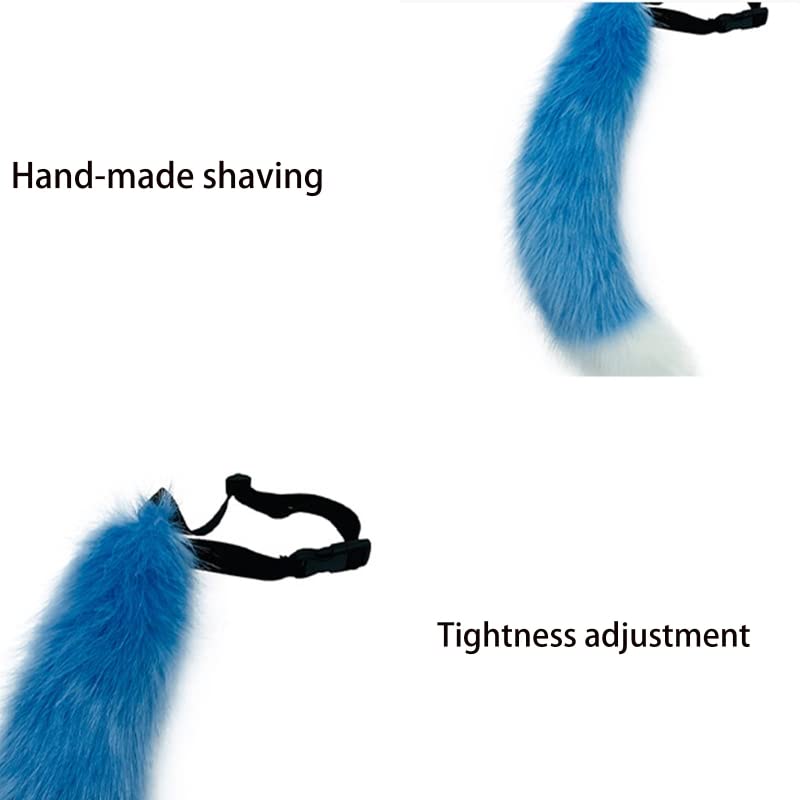 Wolf Ears Headbands Tail Furry Animal Ears Headwear Fox Kitten Cat Hair Hoop for Halloween (Blue and White Ears),Blue,white,One Size