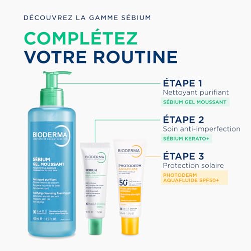 Bioderma Sébium Foaming Gel Gentle Face Cleanser Tube, Makeup Removing Cleanser, Skin Purifying Face Wash for Combination to Oily Skin, Travel Size 3.3 Fl Oz