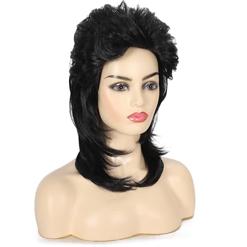 Daiaces Black Mullet Wigs for Women 80s Rocker Wig Costumes Fancy Party Cosplay Halloween Wig