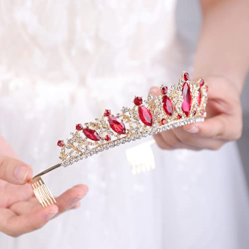 wekicici Wekicici Crystal Tiara with Comb Wedding Red Crown Princess Queen Headband for Brides Hair Accessories for Women