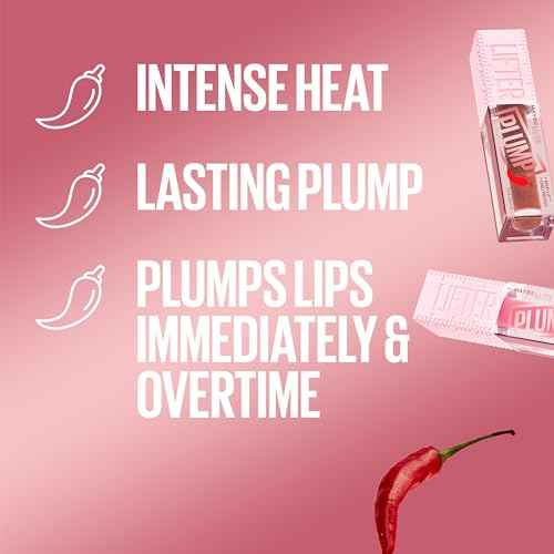 MAYBELLINE Lifter Gloss Lifter Plump, Plumping Lip Gloss with Chili Pepper and 5% Maxi-Lip, Hot Chili, Terracotta Red Cream, 1 Count