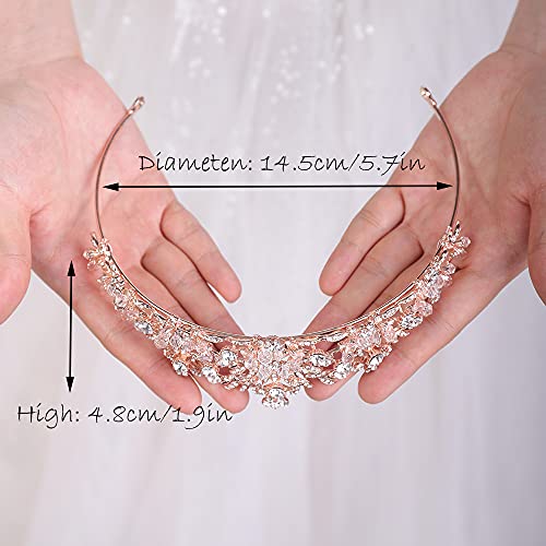 JWICOS Rhinestone Princess Crowns for Women and girls Wedding Bridal Party (Rose and Gold)