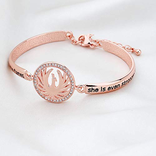 CYTING Phoenix Inspirational Quote Bracelet Phoenix Bird Jewelry Motivational Gift When The Phoenix Rises From The Flames She Is Even Stronger Than Before (Phoenix bracelet-rose gold)
