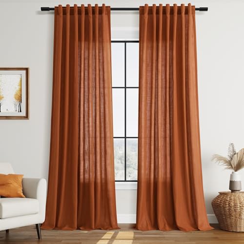 Nanspring Natural Linen Curtains for Kitchen Windows Over Sink - Cafe Curtain Semi Sheer with Rod Pocket and Back Tab Lightweight Rustic Textured Bistro Curtains for Bathroom, 2 Panels 25 x 24 Inch