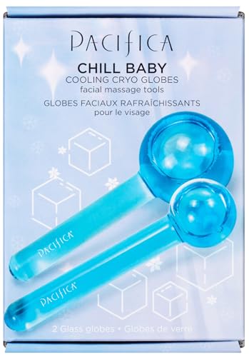 Pacifica Ice Roller Cryo Globes – Cooling Glass Facial Massager for Face, Eyes & Neck – Cold Therapy Beauty Tool for Puffy Eyes, Dark Circles, Redness, Wrinkles – Skin Care Gift for Women & Men