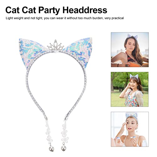 FOMIYES Cat Ears Headband with Glitter Sequin, Animal Ears Bridal Tiara, Lace and Pearl Pendant for Women Girls