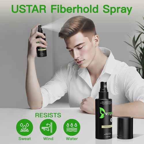 Ustar Hair Fibers 27.5g - Hair Building Fibers for Thinning Hair for an Instantly Fuller, Thicker Look - Hair Fibers for Men & Women with and Holding Spray 118ml (Black)