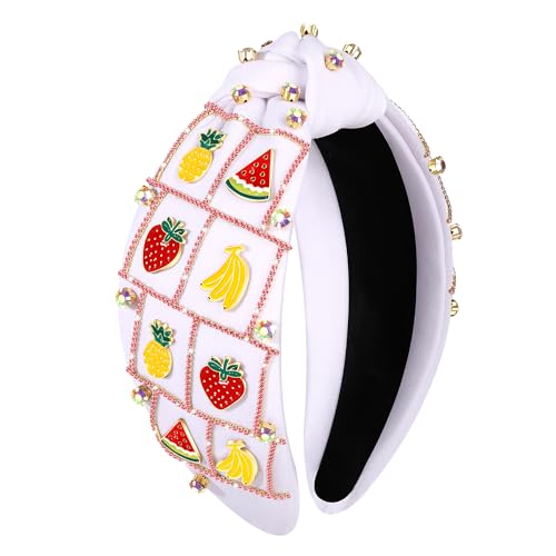 VOGUEKNOCK Fruit Headbands for Women Girls Rhinestone Pineapple Watermelon Banana Strawberry Knotted Headband Summer Beach Headwear Hair Accessories