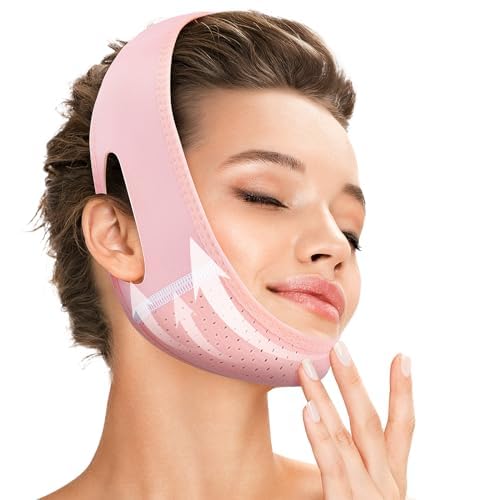 Juskaa Reusable V Line Lifting Mask with Chin Strap for Sleeping,Jaw Exerciser,Pink,M