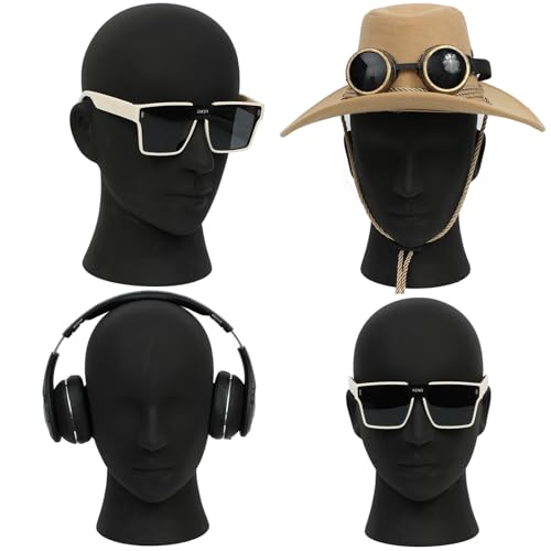 YYQXZG Male Mannequin Head Black Professional Mannequin Head PVC Mannequin Head Display for Glasses,Hat,Game Console,Wigs,Headphone (Matte black)
