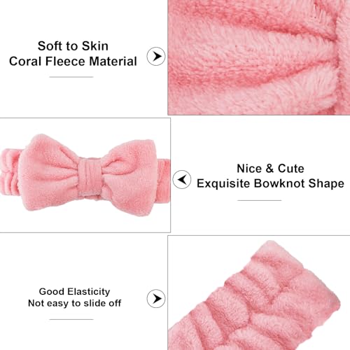 Casoty 9 Pcs Skincare Headbands, Sleepover Party Favors, Bow Hair Band, Soft Coral Fleece Spa Headband, Facial Headband for Face Washing Shower Yoga Spa Party