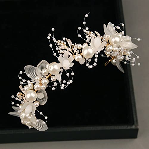 Wedding Hair Accessories for Kids, Flower Girl Hair Accessory, Princess Headpiece White Flower Headband Pearl for Girl and Flower Girls Cute Bridal Wedding Hair Band, Women's Fashion Headbands (Gold)