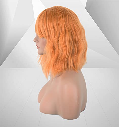 LANOVA Short Curly Wig with Bangs, Yellow Hair Wig, Synthetic Loose Wavy Wigs, Light Orange Wob Wig, 10 inch LANOVA-134-9