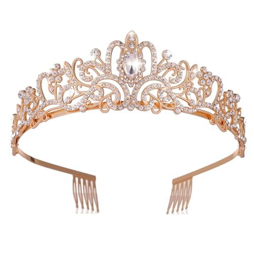 Kamirola - Gold Crystal Tiara Crowns For Women Girls Princess Elegant Crown with Combs Women's Headbands Bridal Wedding Prom Birthday Party Headbands for Women