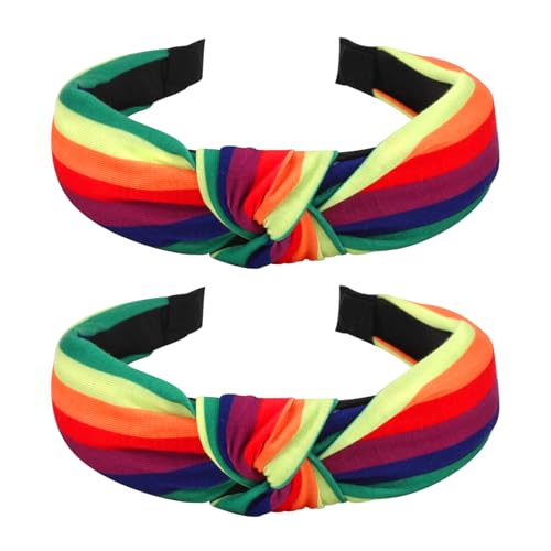 Ardorchid Rainbow Headbands Colorful Stripes Stretchy Elastic Pride Headband for Women Girls Non Slip Knotted Hair Hoop Hair Accessories