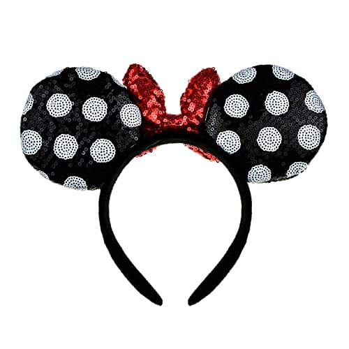 A Miaow 3D Black Mouse Sequin Ears Headband MM Glitter Butterfly Hair Clasp Park Supply Adults Women Photo Accessory (Lake Blue and Red)