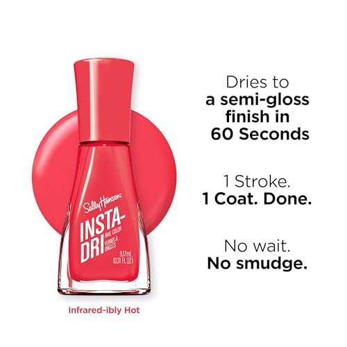Sally Hansen Insta-Dri Electric Feels Nail Polish | Quick Dry, Long Lasting, Streak-Free Shine | Opaque, Shiny | 358 Infa-redibly Hot| Neon Red Nail Color
